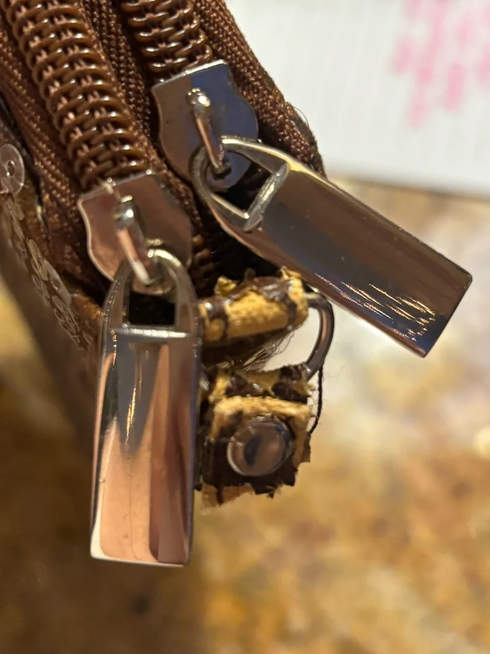 Sequin-Embellished Brown Zip Wallet